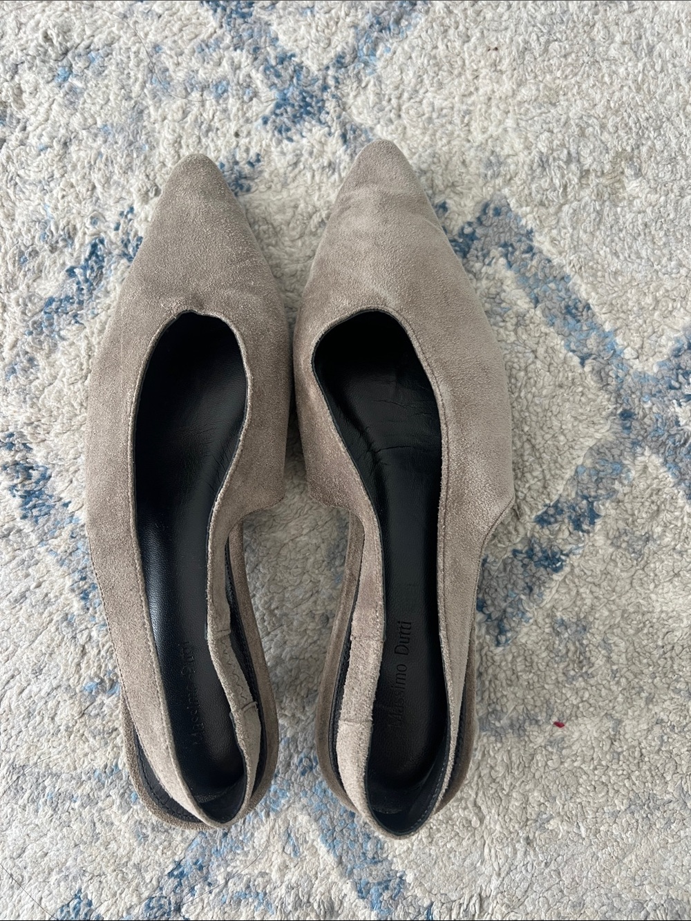 Massimo Dutti Taupe Pointed-Toe Suede Slip-On Flats